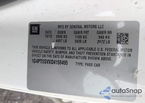 2013 Buick Verano Premium Group z USA, uszkodzony, nr VIN 1G4PT5SVXD4158495